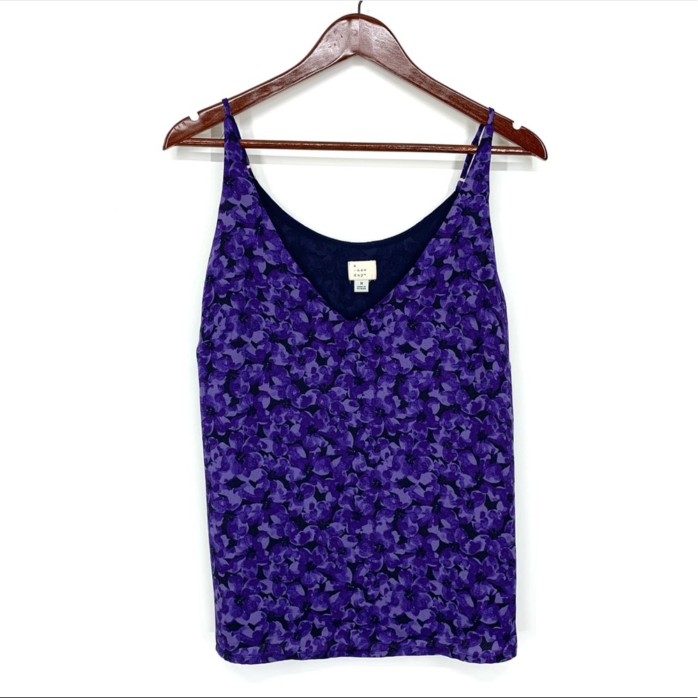 A New Day Vibrant Dark Floral Adjustable Thin Strap V-Neck Tank Lined Cami Sz M